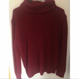 Red Sweater with Loose Turtleneck Collar